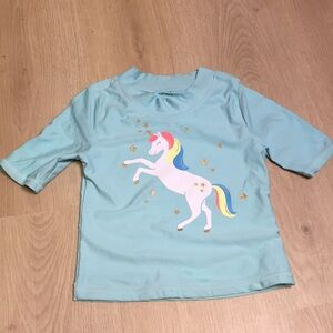 Carter’s Little Girl’s size 7 Blue Unicorn Short Sleeve Swim Rash Guard
